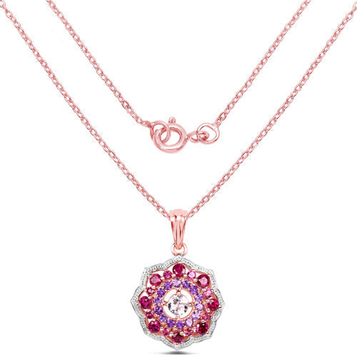 Colgante de plata de ley 925 con baño de oro rosa de 14 quilates, morganita, rodolita y amatista auténticas de 2,30 quilates