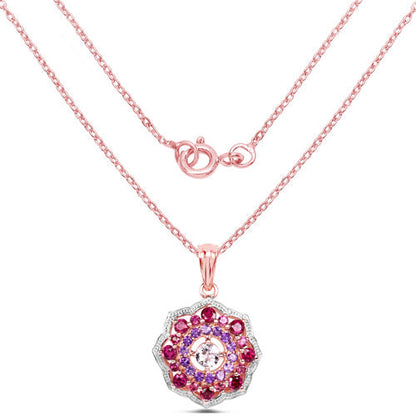Colgante de plata de ley 925 con baño de oro rosa de 14 quilates, morganita, rodolita y amatista auténticas de 2,30 quilates