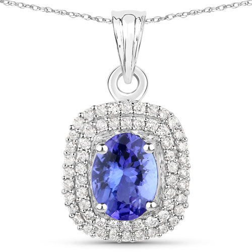 Colgante de oro blanco de 14 quilates con tanzanita genuina de 1,41 quilates y diamantes blancos