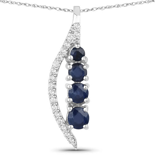 Colgante de oro blanco de 14 quilates con zafiro azul auténtico de 0,40 quilates y diamante blanco