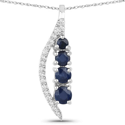 Colgante de oro blanco de 14 quilates con zafiro azul auténtico de 0,40 quilates y diamante blanco