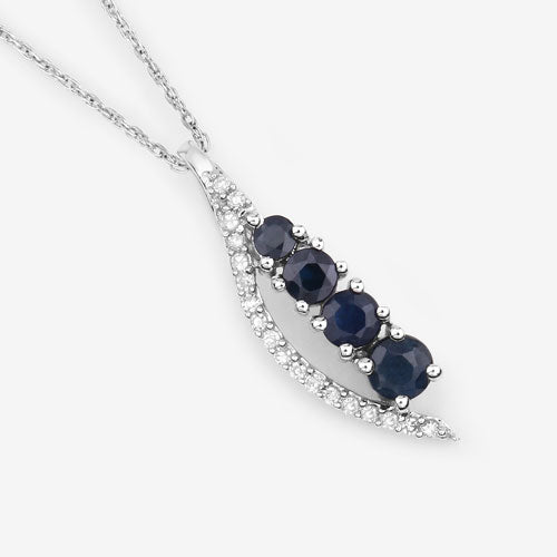 Colgante de oro blanco de 14 quilates con zafiro azul auténtico de 0,40 quilates y diamante blanco