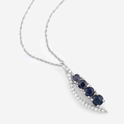 Colgante de oro blanco de 14 quilates con zafiro azul auténtico de 0,40 quilates y diamante blanco