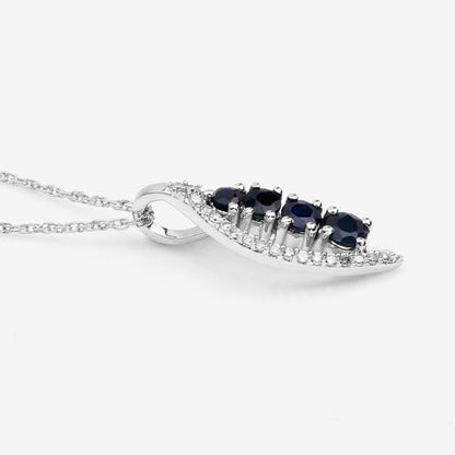 Colgante de oro blanco de 14 quilates con zafiro azul auténtico de 0,40 quilates y diamante blanco