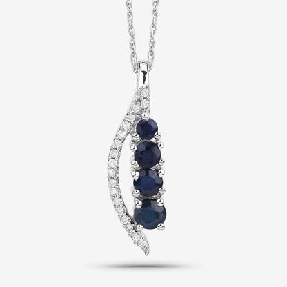 Colgante de oro blanco de 14 quilates con zafiro azul auténtico de 0,40 quilates y diamante blanco