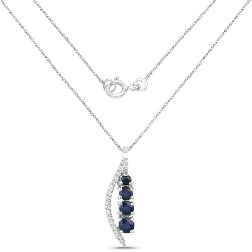 Colgante de oro blanco de 14 quilates con zafiro azul auténtico de 0,40 quilates y diamante blanco
