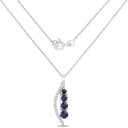 Colgante de oro blanco de 14 quilates con zafiro azul auténtico de 0,40 quilates y diamante blanco