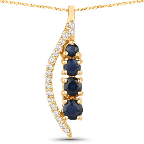 Colgante de oro amarillo de 14 quilates con zafiro azul auténtico de 0,40 quilates y diamante blanco