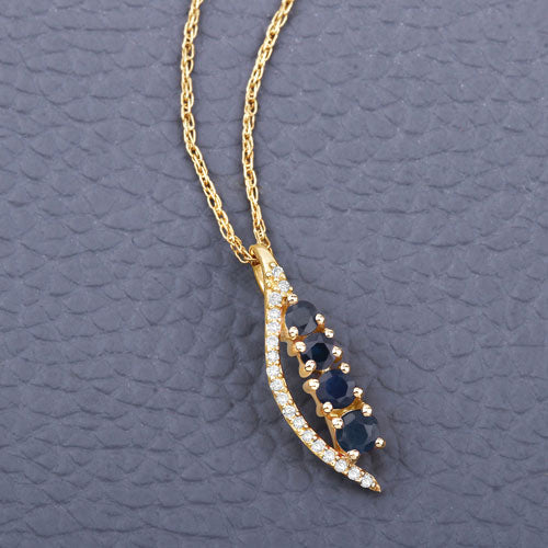 Colgante de oro amarillo de 14 quilates con zafiro azul auténtico de 0,40 quilates y diamante blanco