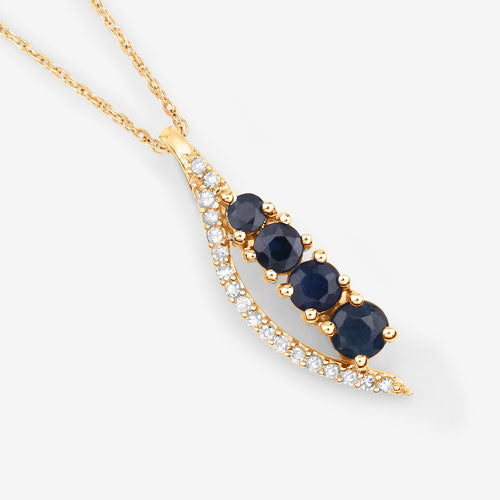 Colgante de oro amarillo de 14 quilates con zafiro azul auténtico de 0,40 quilates y diamante blanco