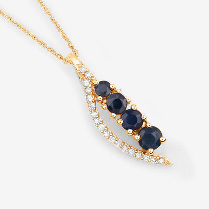 Colgante de oro amarillo de 14 quilates con zafiro azul auténtico de 0,40 quilates y diamante blanco