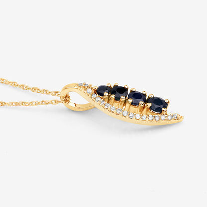 Colgante de oro amarillo de 14 quilates con zafiro azul auténtico de 0,40 quilates y diamante blanco
