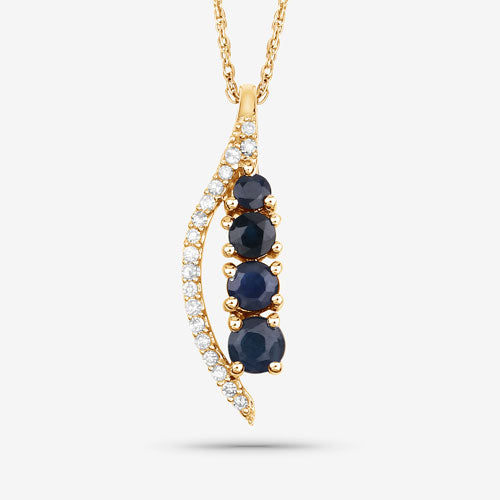 Colgante de oro amarillo de 14 quilates con zafiro azul auténtico de 0,40 quilates y diamante blanco