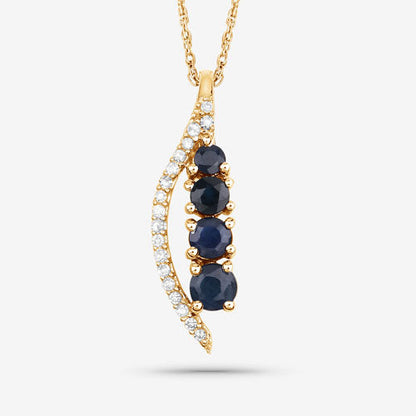 Colgante de oro amarillo de 14 quilates con zafiro azul auténtico de 0,40 quilates y diamante blanco