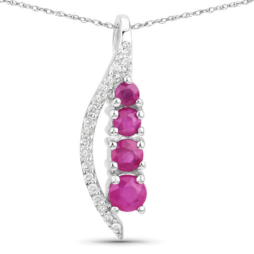 Colgante de oro blanco de 14 quilates con rubí auténtico de 0,43 quilates y diamantes blancos