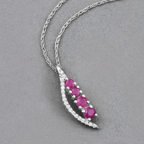 Colgante de oro blanco de 14 quilates con rubí auténtico de 0,43 quilates y diamantes blancos