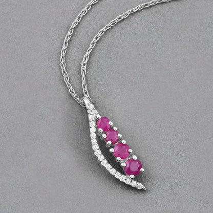 Colgante de oro blanco de 14 quilates con rubí auténtico de 0,43 quilates y diamantes blancos