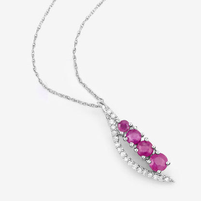 Colgante de oro blanco de 14 quilates con rubí auténtico de 0,43 quilates y diamantes blancos