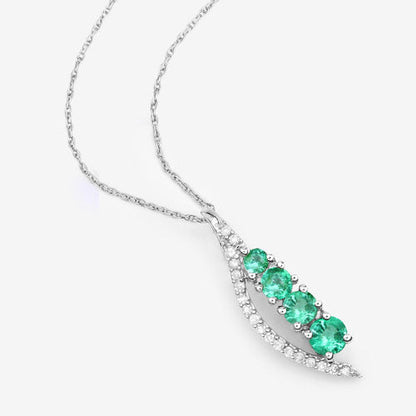 Colgante de oro blanco de 14 quilates con esmeralda zambiana auténtica de 0,34 quilates y diamantes blancos