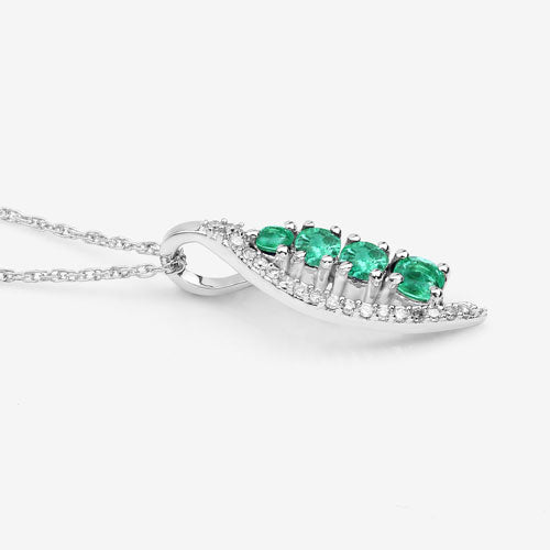 Colgante de oro blanco de 14 quilates con esmeralda zambiana auténtica de 0,34 quilates y diamantes blancos