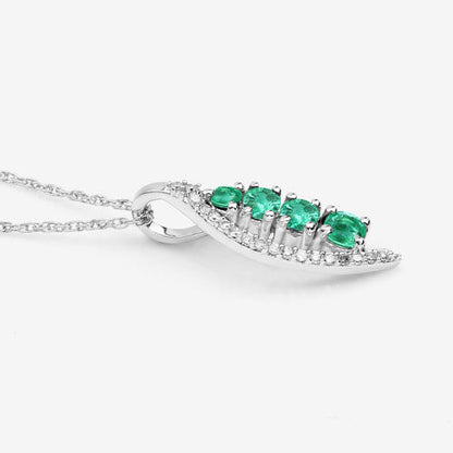 Colgante de oro blanco de 14 quilates con esmeralda zambiana auténtica de 0,34 quilates y diamantes blancos