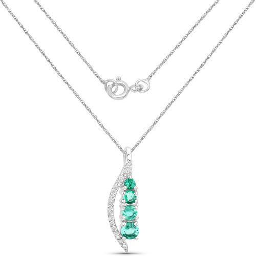 Colgante de oro blanco de 14 quilates con esmeralda zambiana auténtica de 0,34 quilates y diamantes blancos