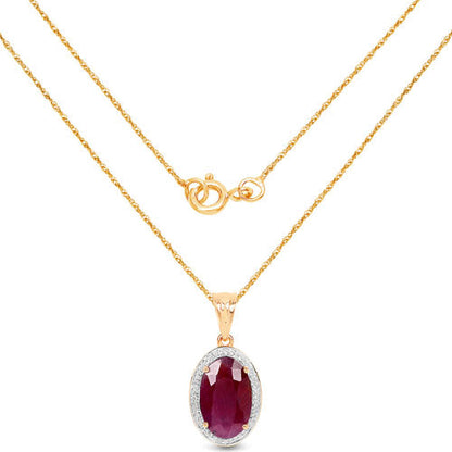Colgante de oro amarillo de 14 quilates con rubí genuino de 6,40 quilates y diamantes blancos