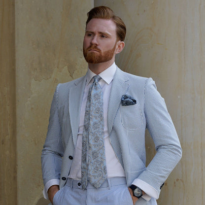 Novara - Printed Silk Tie - Sky Blue - My Men's Shop