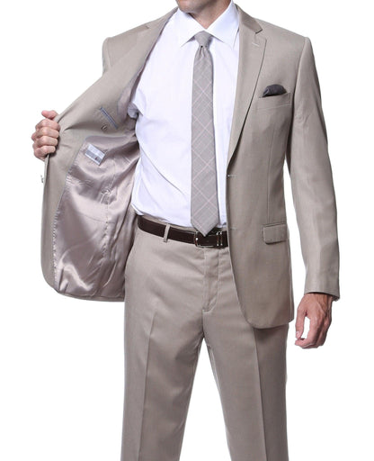 Parker 2 Piece Slim Fit Tan Striped Tone on Tone Wool Suit