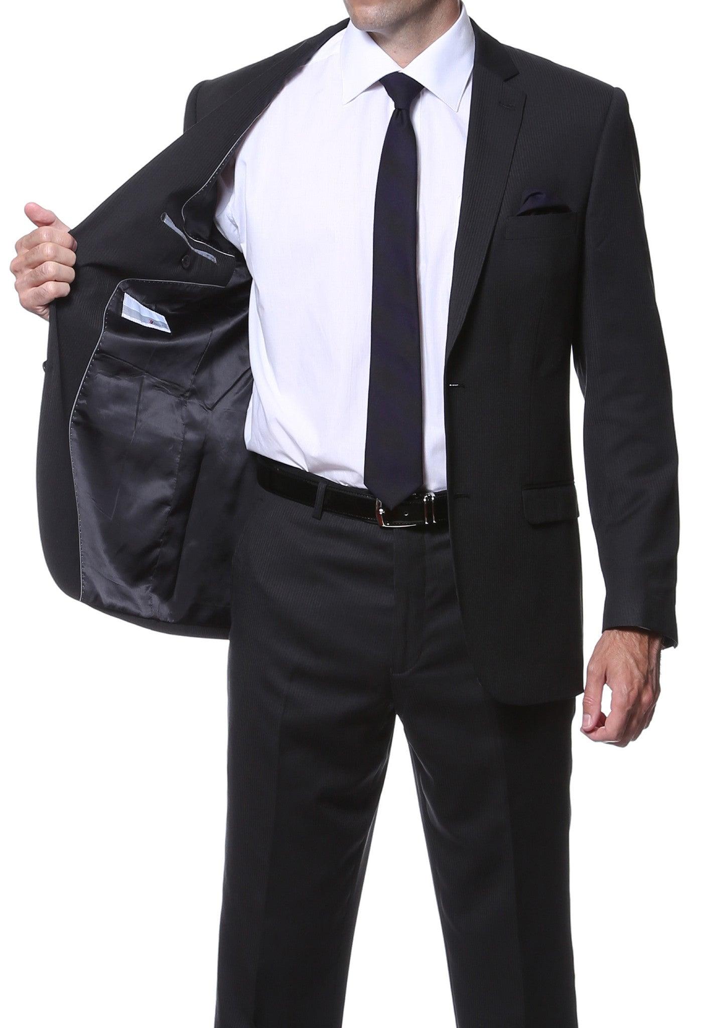 Parker Slim Fit Black Striped Tone on Tone Wool Suit