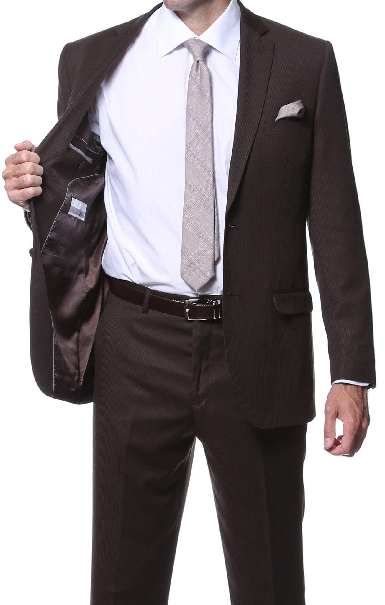 Parker Slim Fit Brown Striped Tone on Tone Wool Suit