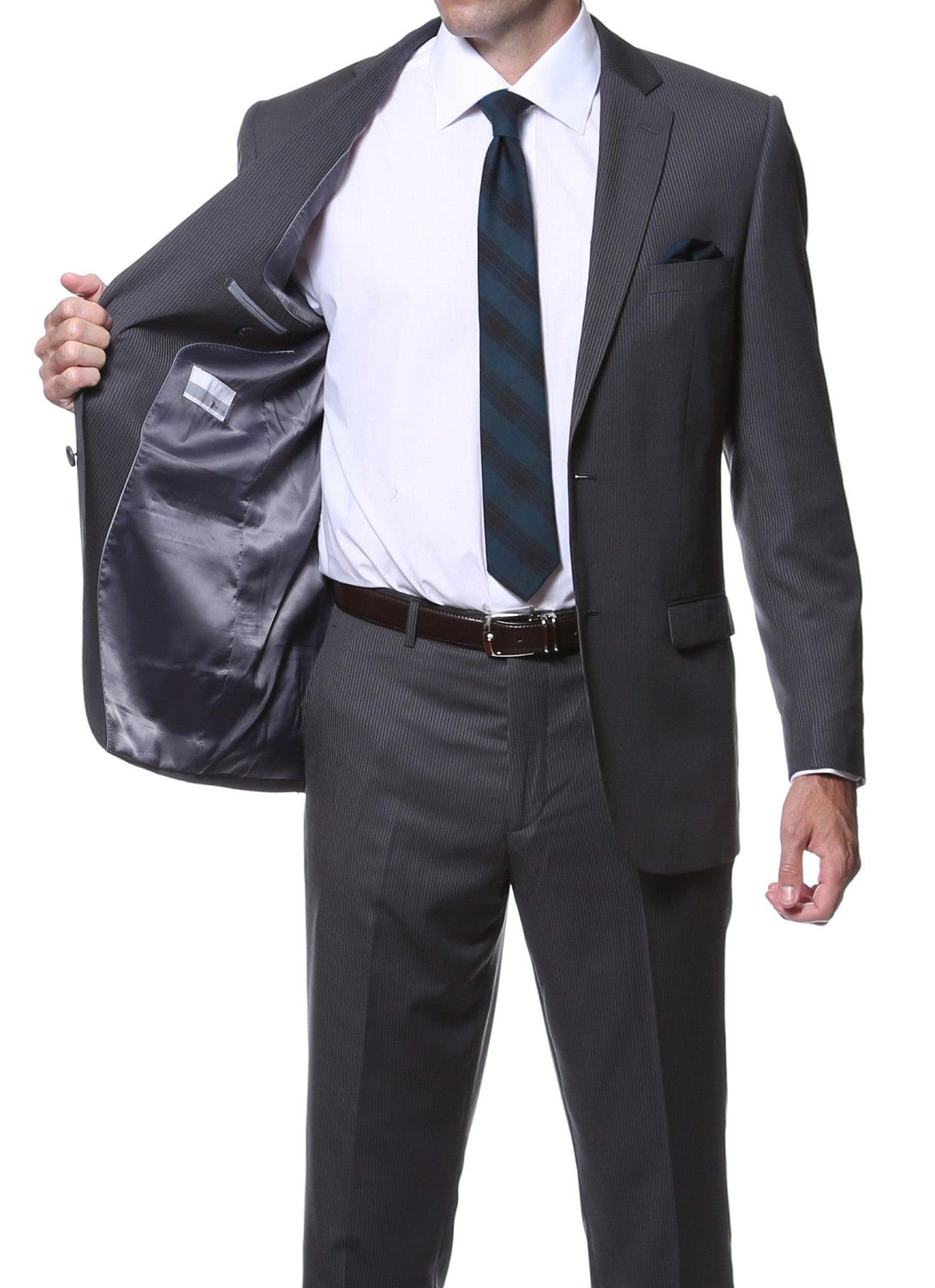 Parker Slim Fit Charcoal Striped Tone on Tone Wool Suit
