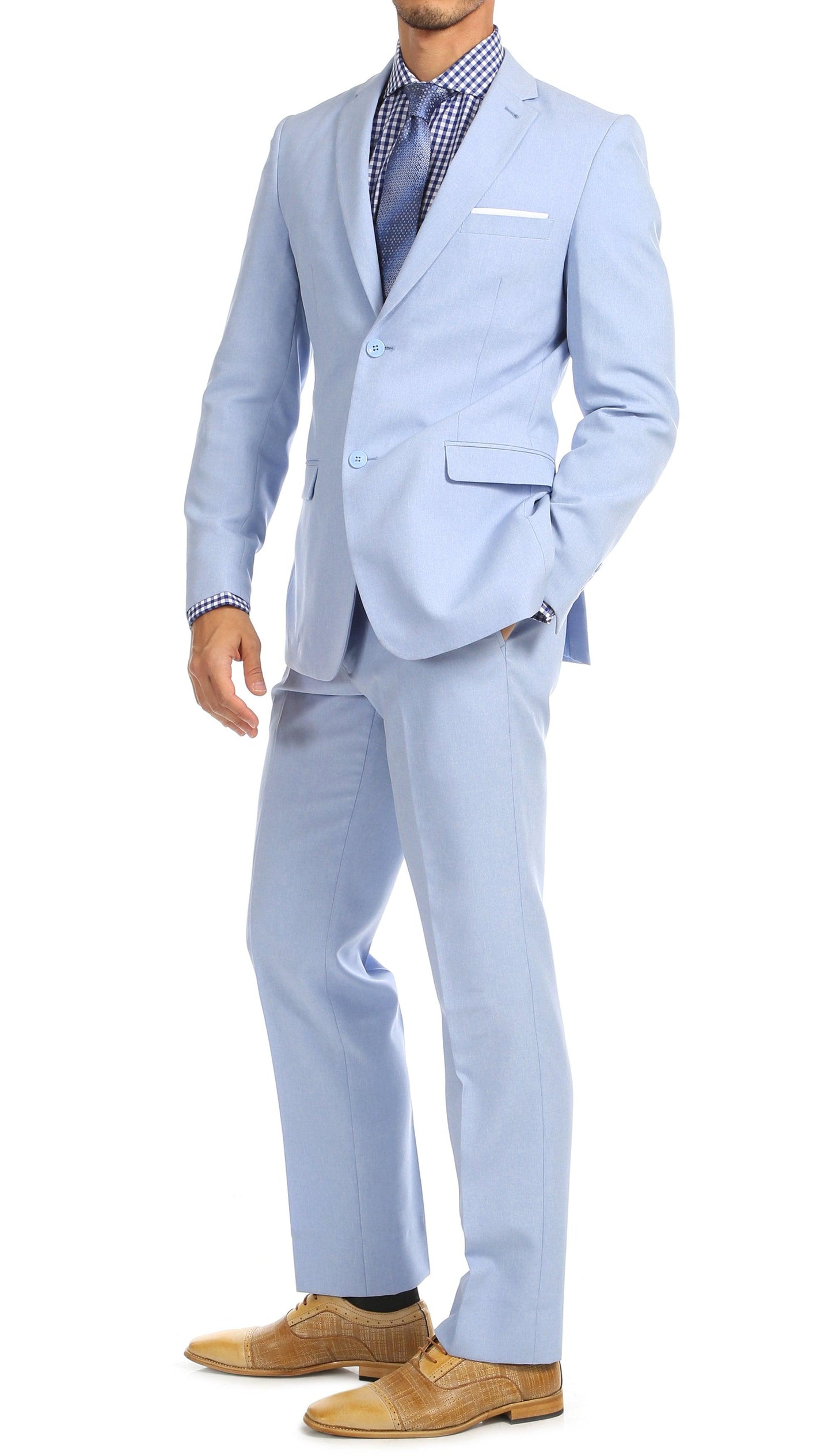 Paul Lorenzo Men's Sky Blue 2 Button Notch Lapel Slim Fit 2 Piece Suit