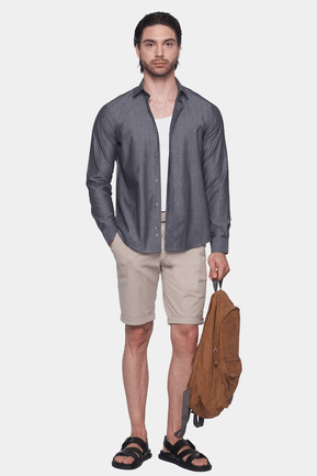 Camisa de vestir de algodón premium (gris oscuro)