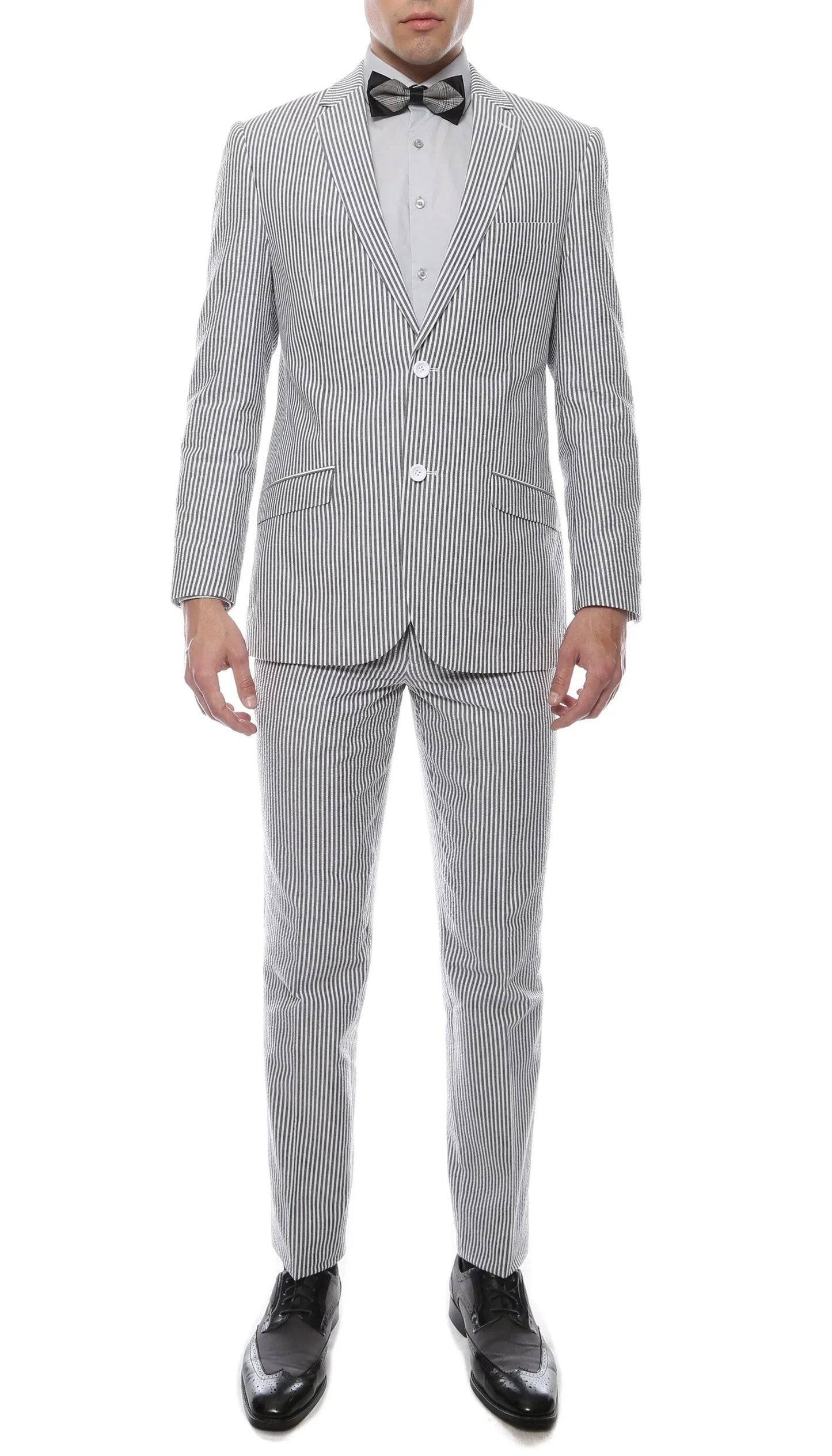Men's Slim Fit Two Button Black Seersucker Suit