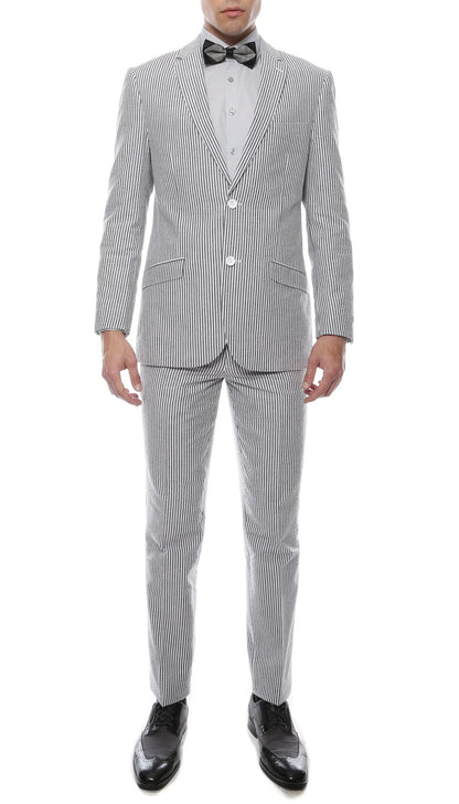 Men's Slim Fit Two Button Black Seersucker Suit