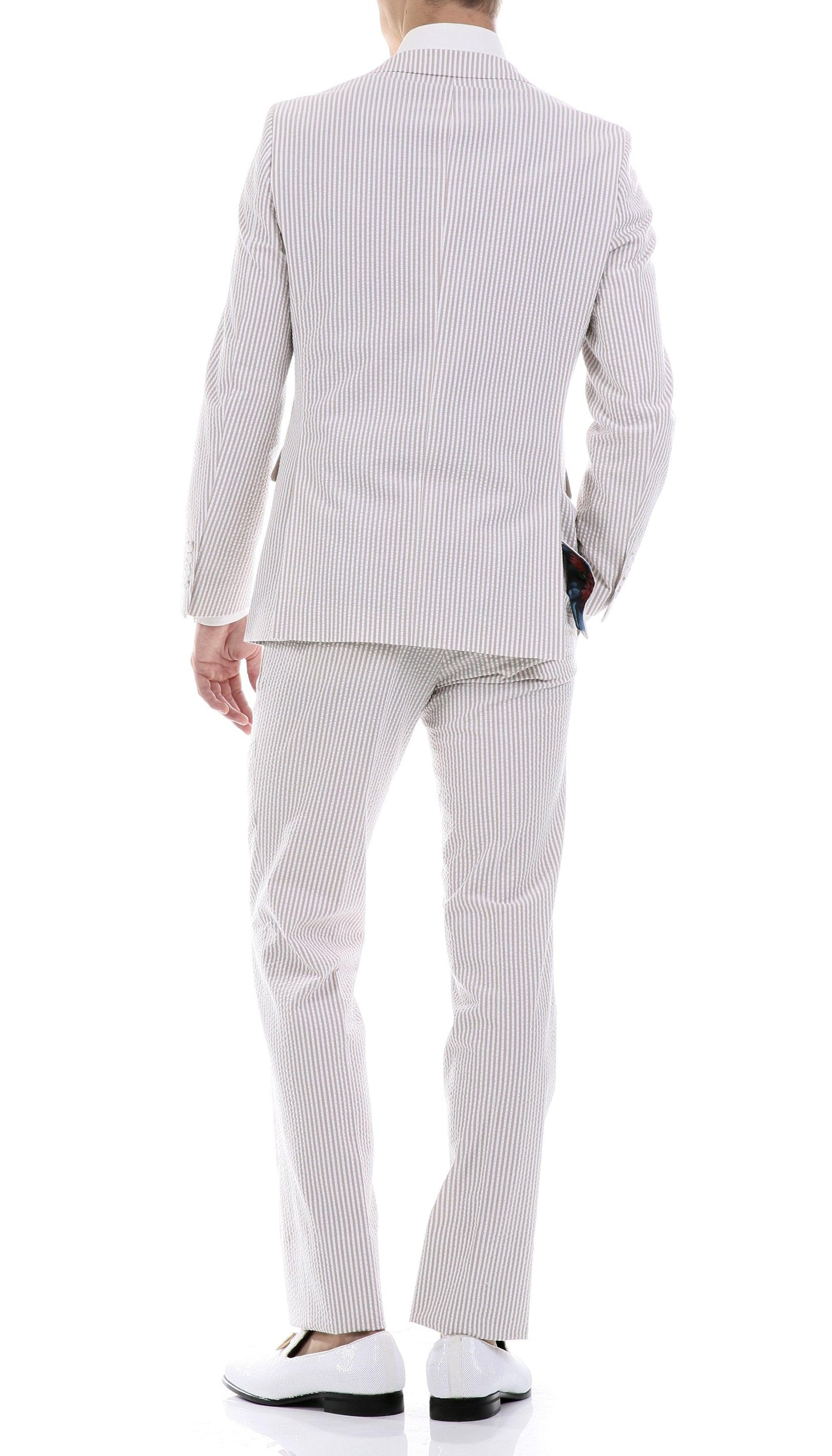 Men's Slim Fit Two Button Tan Seersucker Suit