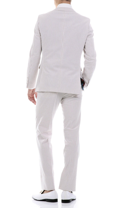Men's Slim Fit Two Button Tan Seersucker Suit
