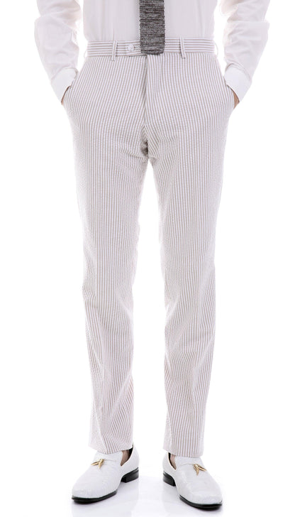 Men's Slim Fit Two Button Tan Seersucker Suit