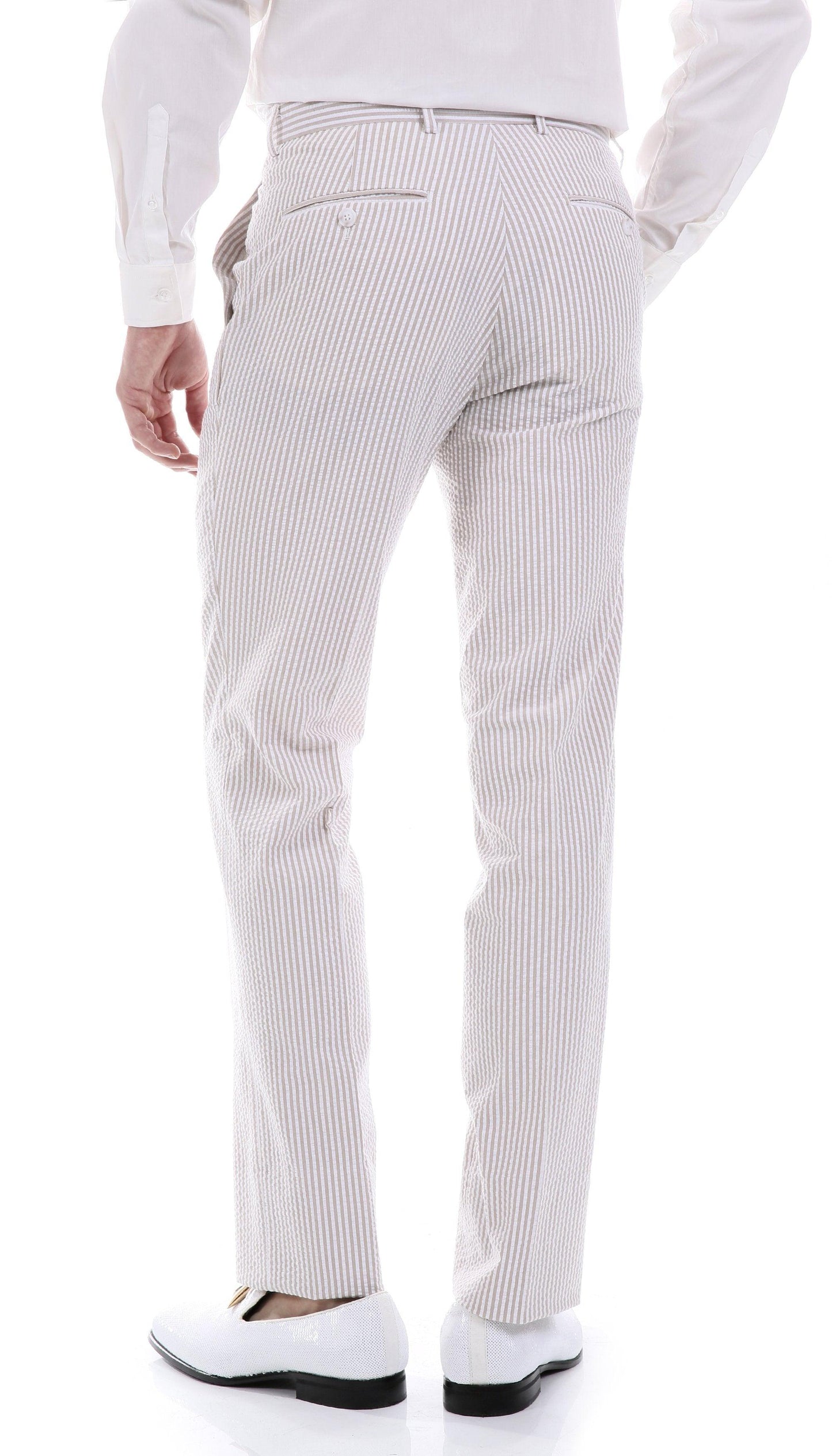 Men's Slim Fit Two Button Tan Seersucker Suit