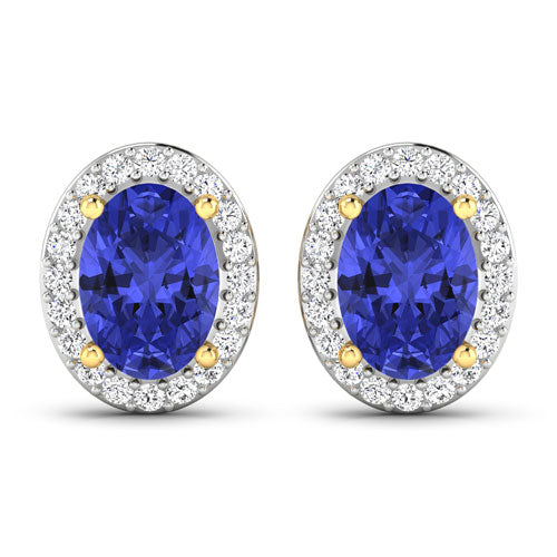Pendientes de oro amarillo de 14 quilates con tanzanita genuina de 1,50 quilates y diamantes blancos