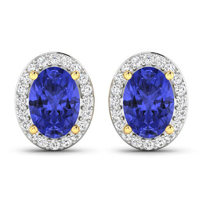 Pendientes de oro amarillo de 14 quilates con tanzanita genuina de 1,50 quilates y diamantes blancos