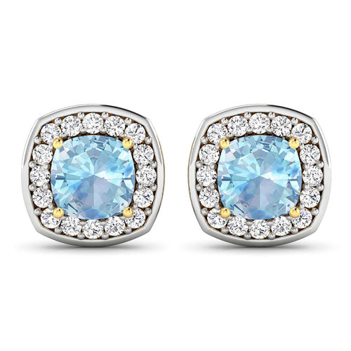Pendientes de oro amarillo de 14 quilates con aguamarina genuina de 1,95 quilates y diamantes blancos