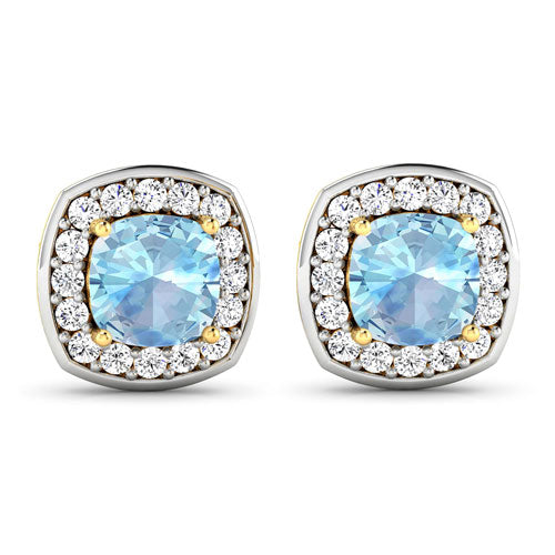 Pendientes de oro amarillo de 14 quilates con aguamarina genuina de 1,95 quilates y diamantes blancos