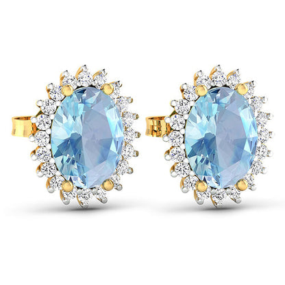 Pendientes de oro amarillo de 14 quilates con aguamarina genuina de 2,36 quilates y diamantes blancos