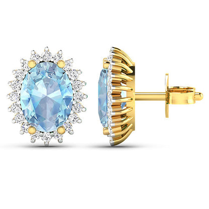 Pendientes de oro amarillo de 14 quilates con aguamarina genuina de 2,36 quilates y diamantes blancos
