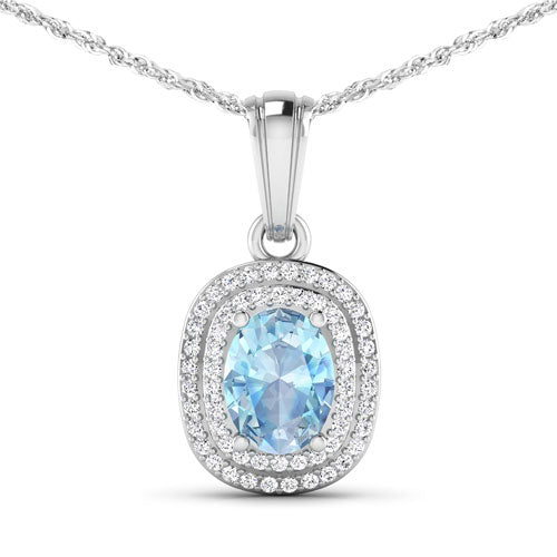 Colgante de oro blanco de 14 quilates con aguamarina auténtica de 1,35 quilates y diamantes blancos