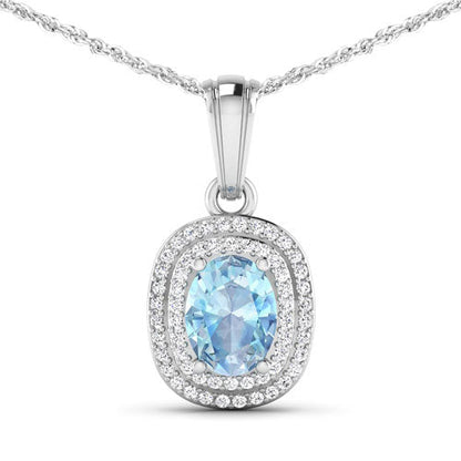 Colgante de oro blanco de 14 quilates con aguamarina auténtica de 1,35 quilates y diamantes blancos