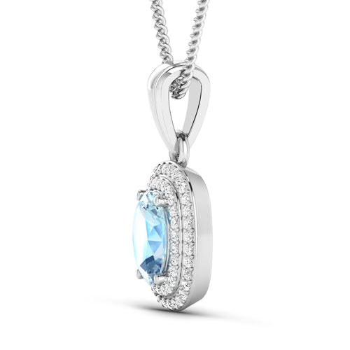 Colgante de oro blanco de 14 quilates con aguamarina auténtica de 1,35 quilates y diamantes blancos