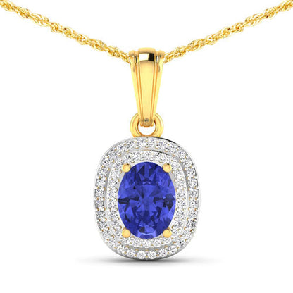 Colgante de oro amarillo de 14 quilates con tanzanita auténtica de 1,45 quilates y diamantes blancos